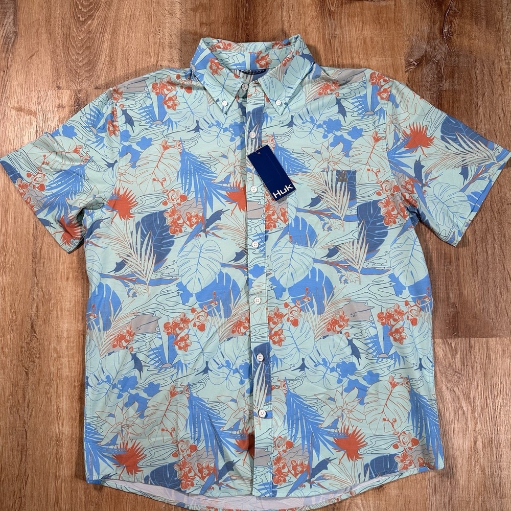 NEW HUK Kona Radical Botanical Large Button Down Performance Fishing Camp Shirt